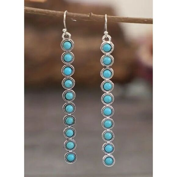 Faux Turquoise‎ Tassell Dangle Earrings New - Picture 1 of 3